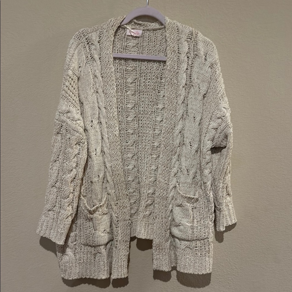 Pink Lily Cream Cable Knit Cardigan Sweater